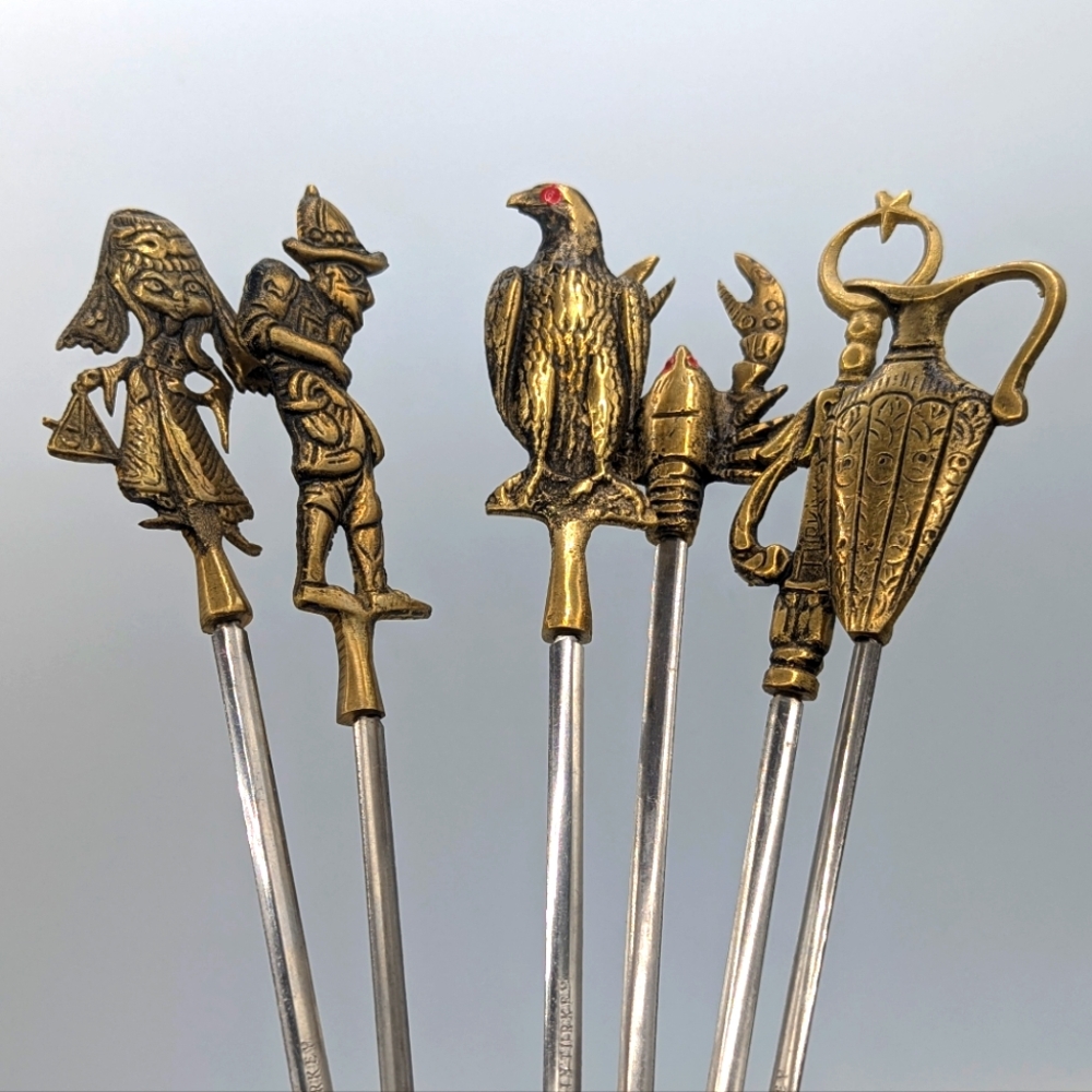 Six Vintage Turkish Brass Shish kabob skewers, vintage brass, vintage